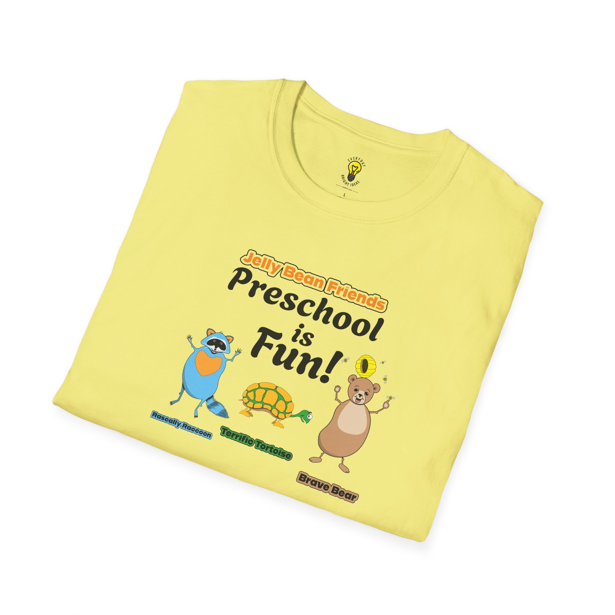Preschool is Fun! Jelly Bean Friends - Rascally Raccoon, Terrific Tortoise & Brave Bear - Unisex Softstyle T-Shirt - Image 40