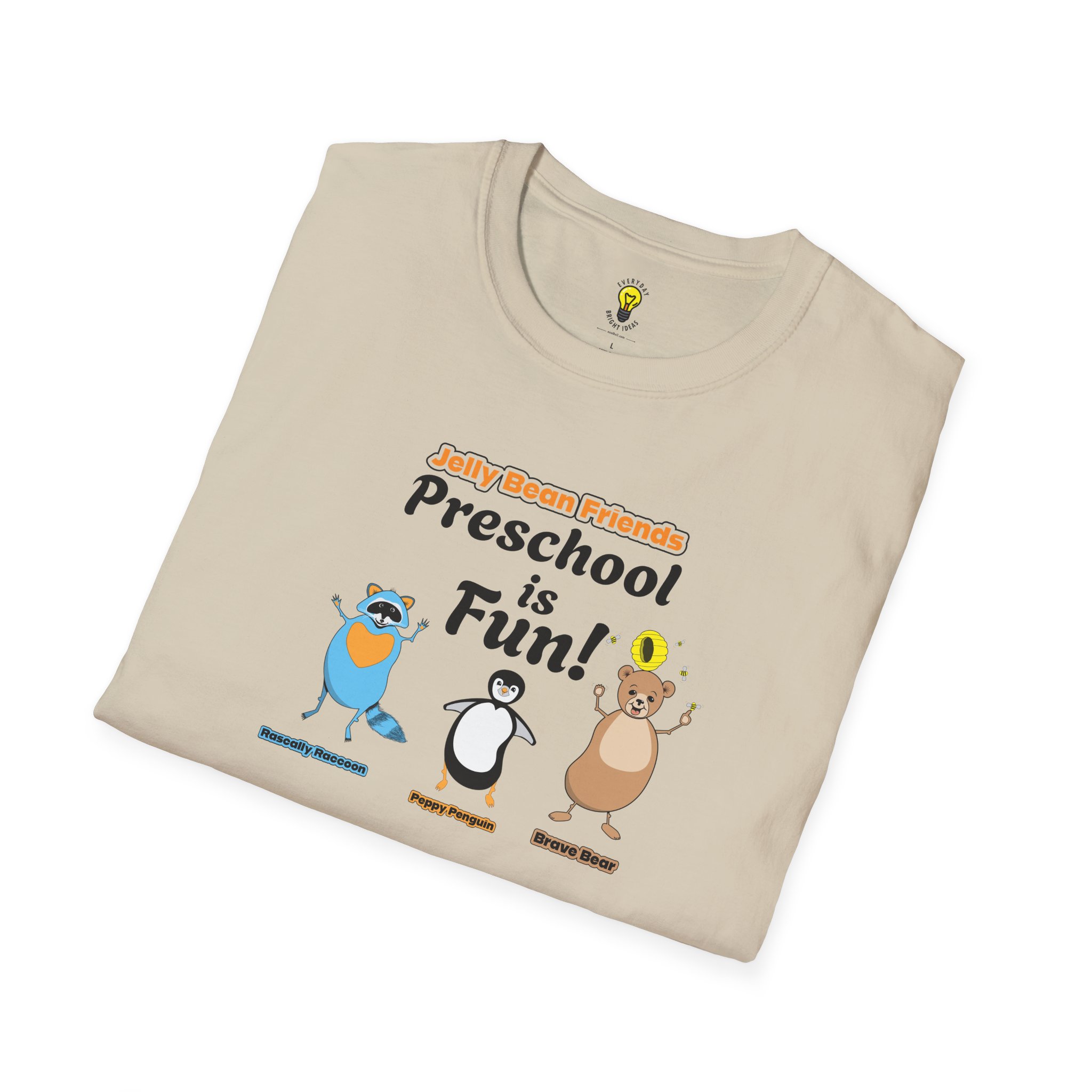 Preschool is Fun! Jelly Bean Friends - Rascally Raccoon, Peppy Penguin & Brave Bear - Unisex Softstyle T-Shirt - Image 13