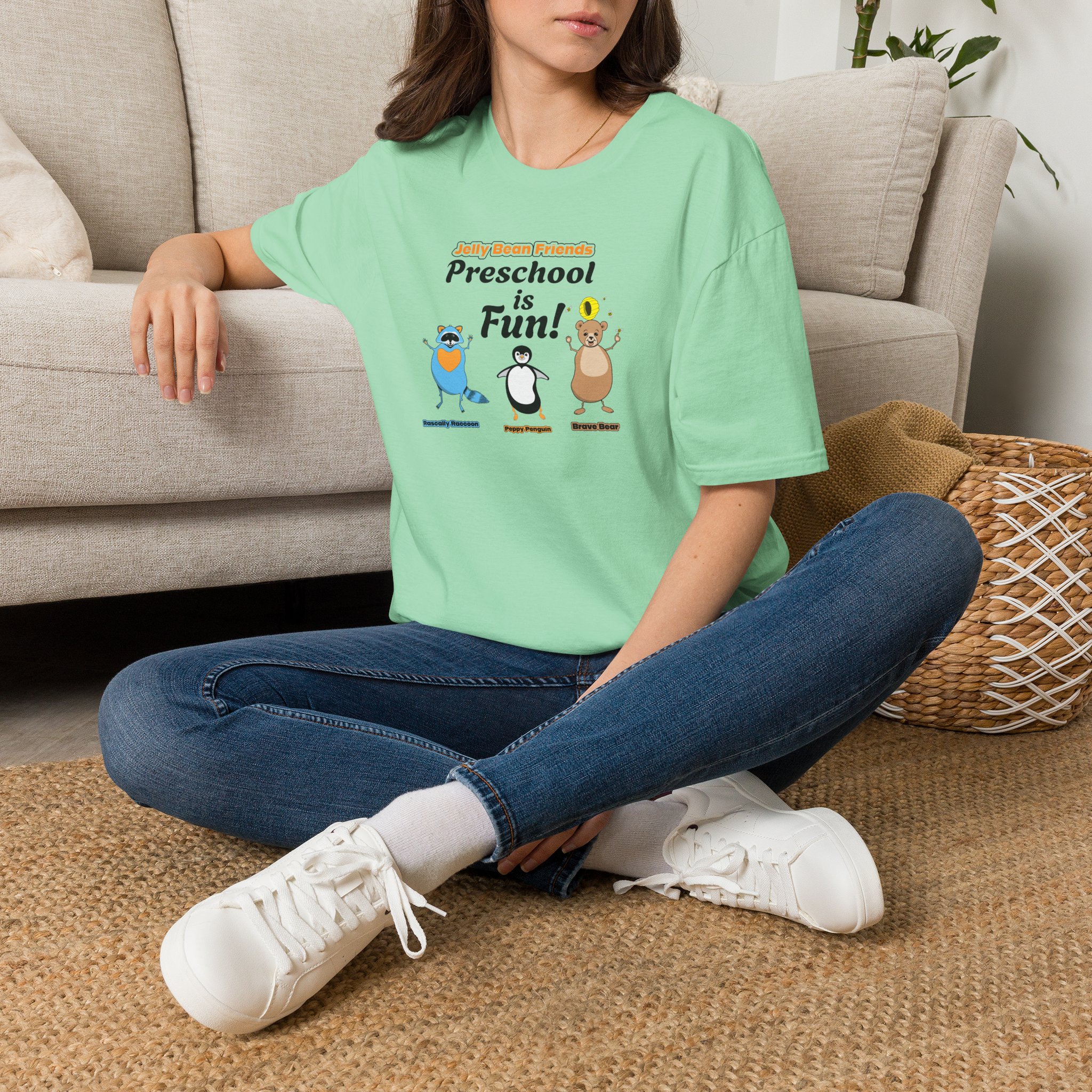 Preschool is Fun! Jelly Bean Friends - Rascally Raccoon, Peppy Penguin & Brave Bear - Unisex Softstyle T-Shirt - Image 51