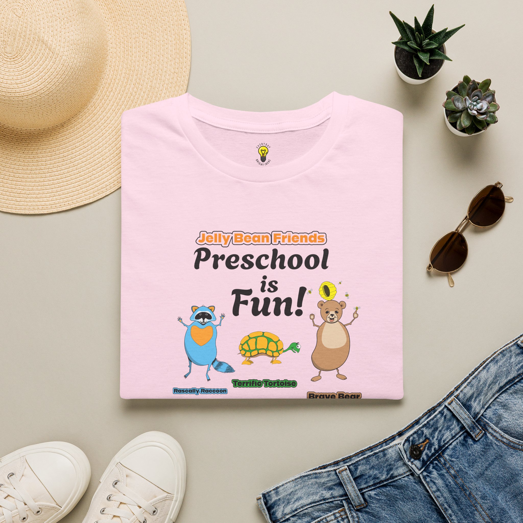 Preschool is Fun! Jelly Bean Friends - Rascally Raccoon, Terrific Tortoise & Brave Bear - Unisex Softstyle T-Shirt - Image 77